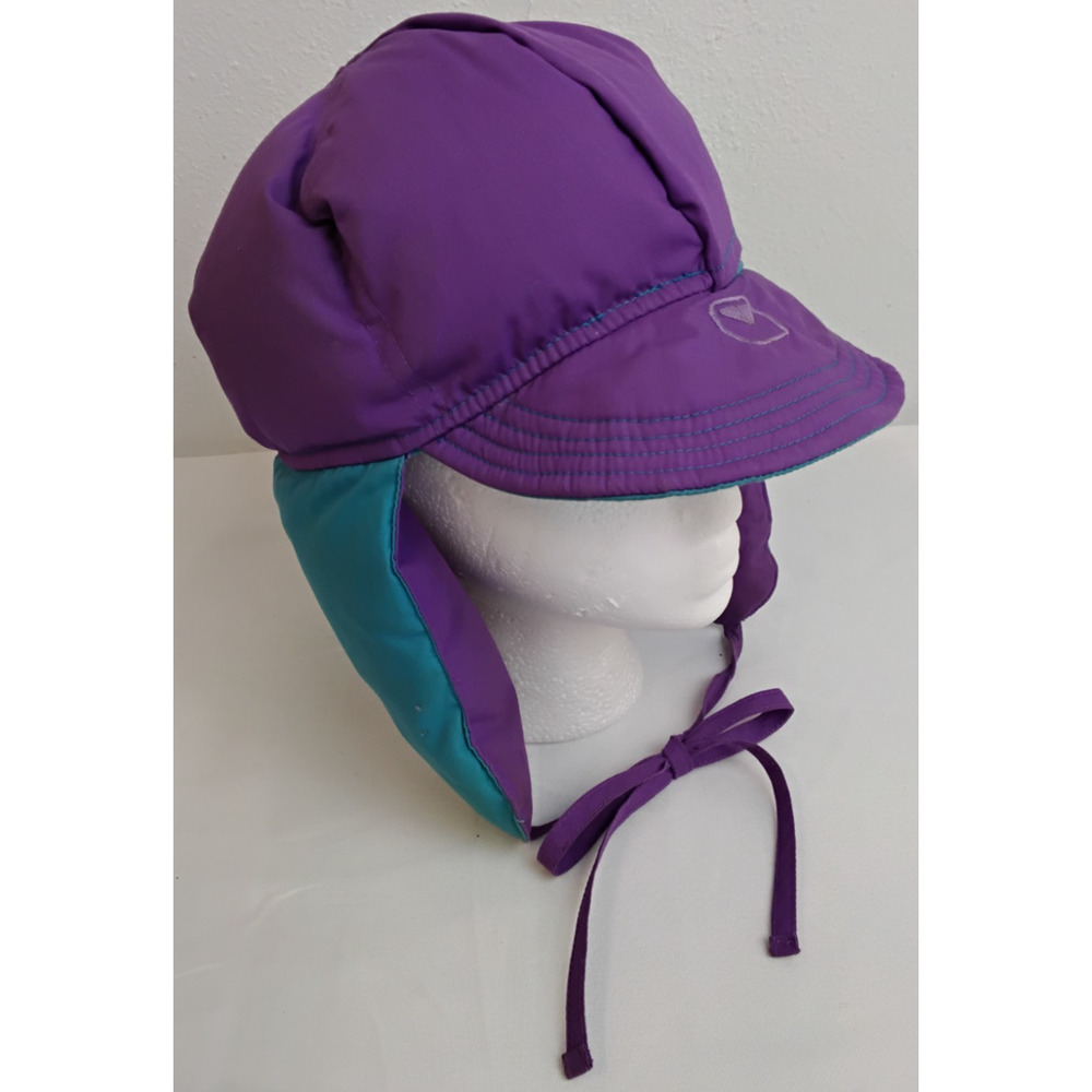 Vintage 1980s Down Filled Trapper Hat Blue/Purple Reversible Ladies M #Z5648 - Picture 2 of 12